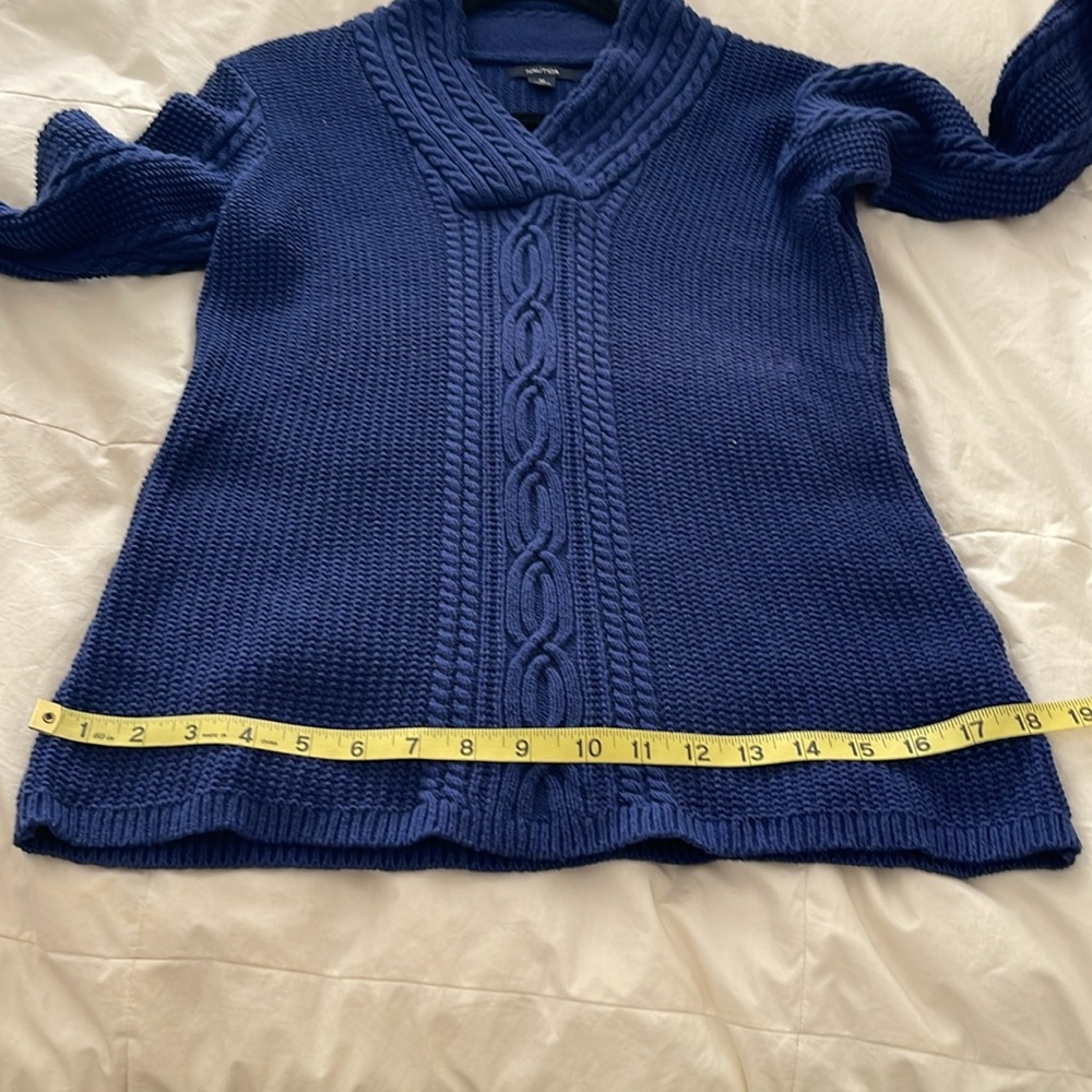 Nautica Women’s Blue V Neck Cotton Knit Cable Sweater - Picture 10 of 13